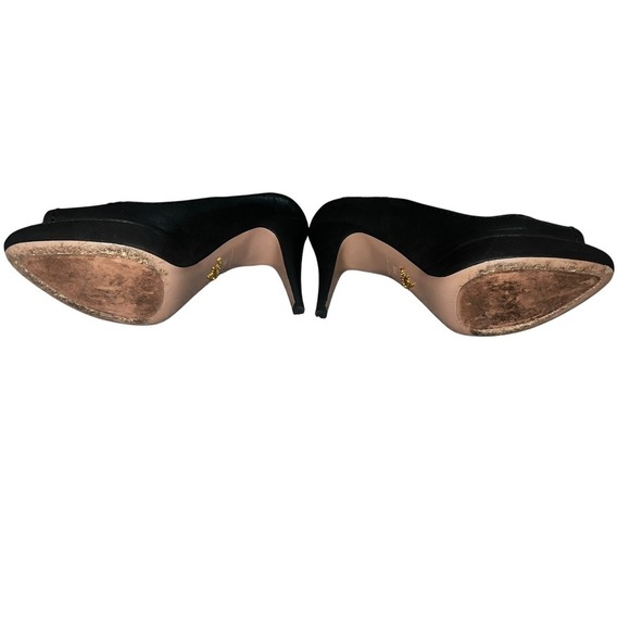 Prada Peep Toe Heel Platform BlackLeather Sz 39.5 (8) with box elegant - Picture 4 of 11